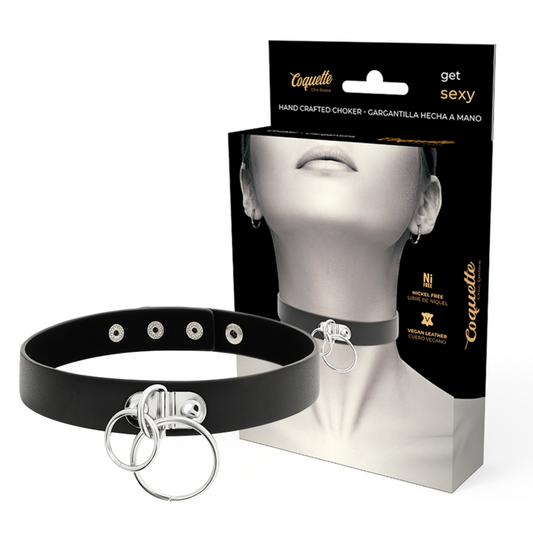 Collana girocollo in pelle vegana con doppio anello, accessorio elegante della collezione Coquette Desire.