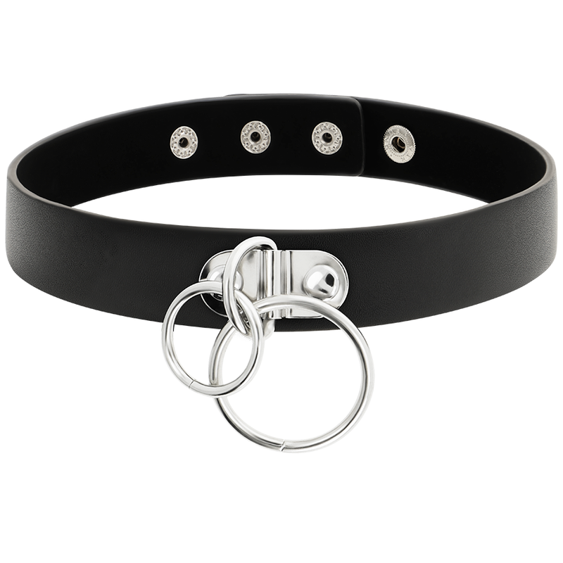 Girocollo in pelle vegana con doppio anello, accessorio di moda Coquette Accessories, stile elegante e moderno
