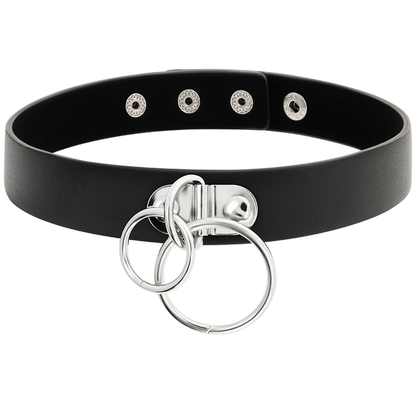 Girocollo in pelle vegana con doppio anello, accessorio di moda Coquette Accessories, stile elegante e moderno