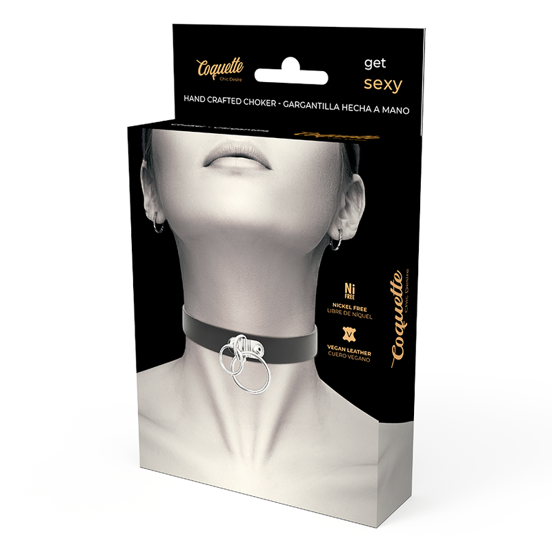 Girocollo in pelle vegana con doppio anello, gioiello chic di Coquette Accessories, complemento elegante e moderno.
