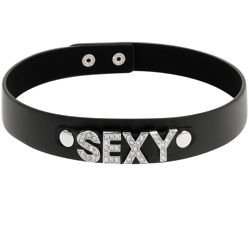Girocollo sexy in pelle vegana COQUETTE CHIC DESIRE, accessorio moda femminile elegante e alla moda, in pelle vegana nero.