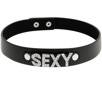 Girocollo sexy in pelle vegana COQUETTE CHIC DESIRE, accessorio moda femminile elegante e alla moda, in pelle vegana nero.
