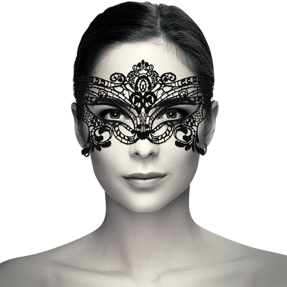 Maschera ampia in pizzo nero COQUETTE CHIC DESIRE, accessorio elegante in delicato tessuto di pizzo nero.