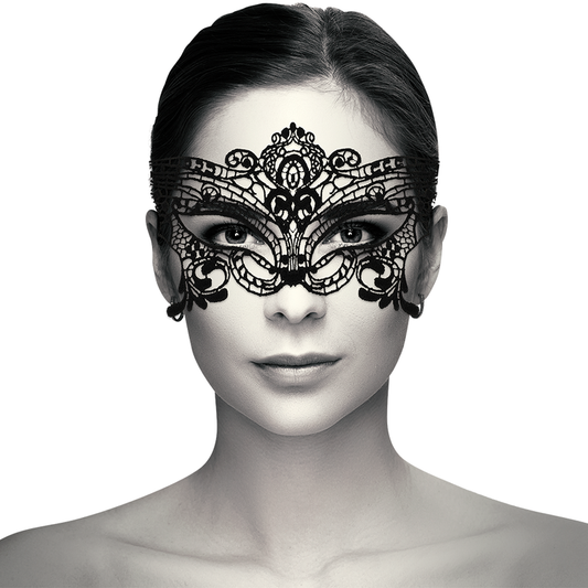 Maschera ampia in pizzo nero COQUETTE CHIC DESIRE, accessorio elegante in delicato tessuto di pizzo nero.