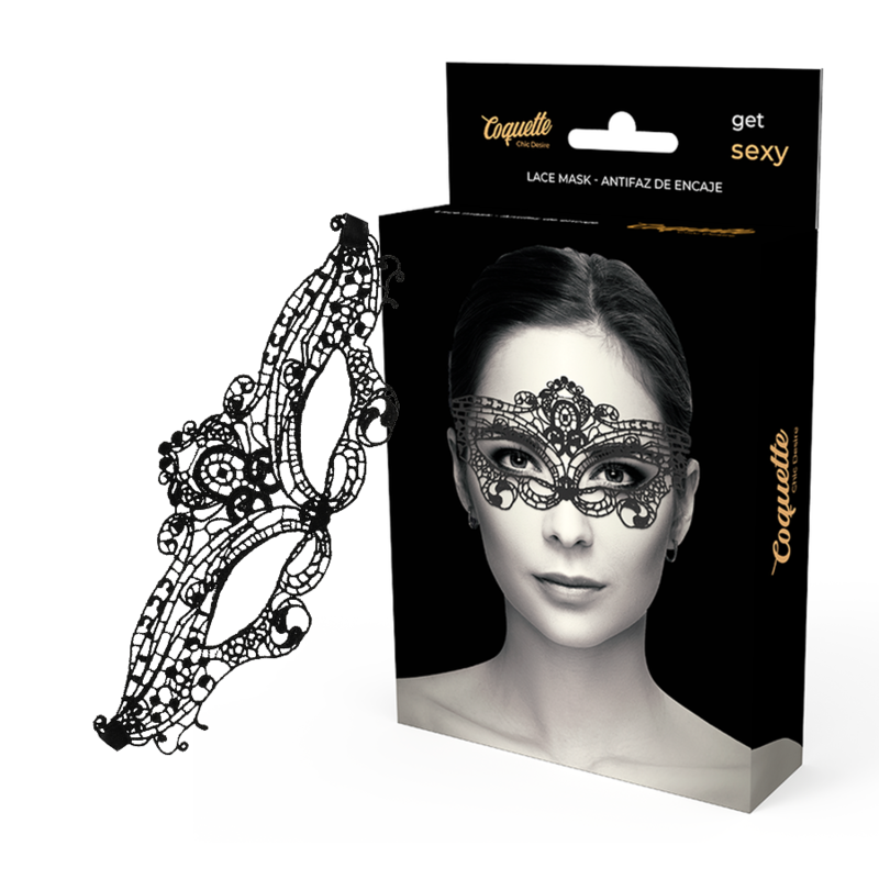 Maschera in pizzo nero Coquette Chic Desire, elegante e raffinata, con dettagli decorativi in delicato tessuto di pizzo.