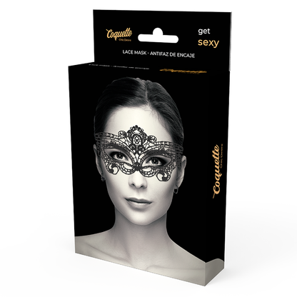 Maschera in pizzo nero Coquette Chic Desire, elegante e raffinata, con dettagli in tessuto delicato e finiture delicate.