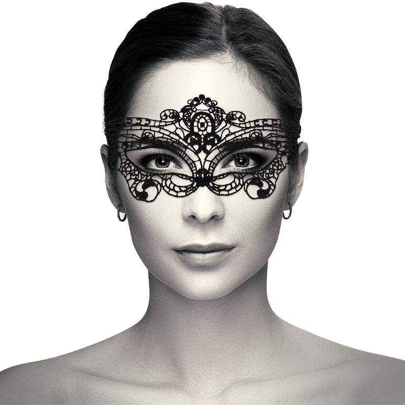 Maschera in pizzo nero COQUETTE CHIC DESIRE, elegante e dettagliata, con finissima lavorazione in pizzo nero.