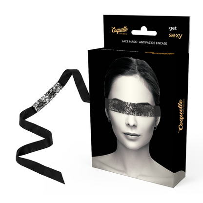 Maschera in pizzo nero con nastro COQUETTE ACCESSORIES, elegante e raffinata, perfetta per accessori moda e occasioni speciali.