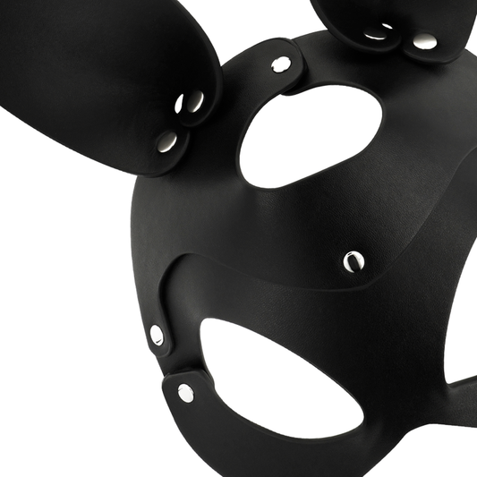 Maschera vegana in pelle Coquette Chic Desire con orecchie di coniglio, accessorio fashion elegante e originale per feste.