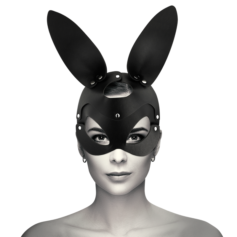 Maschera vegana in pelle Coquette Chic Desire con orecchie di coniglio, accessorio divertente e elegante per cosplay e feste.