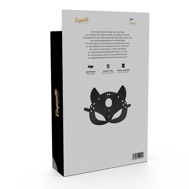 Maschera vegana in pelle con orecchie di gatto della collezione Coquette Chic Desire, accessorio divertente e stiloso.