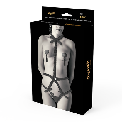 Set di lingerie COQUETTE CHIC DESIRE con copritepi deluxe, dettagli eleganti e tessuti raffinati, visibile in primo piano nell'immagine.
