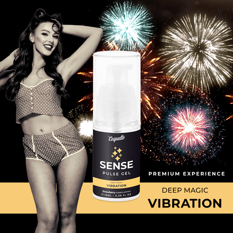 Gel vibrante COQUETTE CHIC DESIRE Pulse Fragola di COQUETTE COSMETICS, flacone da 15 ml, con etichetta e packaging elegante.