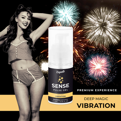 Gel vibrante COQUETTE CHIC DESIRE Pulse Fragola di COQUETTE COSMETICS, flacone da 15 ml, con etichetta e packaging elegante.