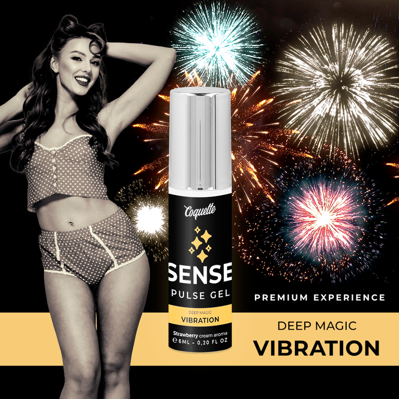 Gel vibrante Pulse Fragola di Coquette Cosmetics, confezione da 6ml, con confezione elegante e dettagli del prodotto.