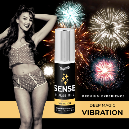 Gel vibrante Pulse Fragola di Coquette Cosmetics, confezione da 6ml, con confezione elegante e dettagli del prodotto.