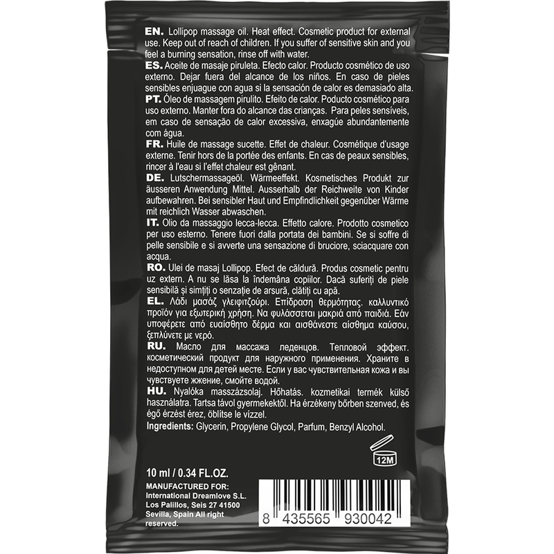 Olio da massaggio Coquette Chic Desire Pocket Kissable con effetto calore e gusto Lollipop, 10 ml, bottiglia compatta e colorata