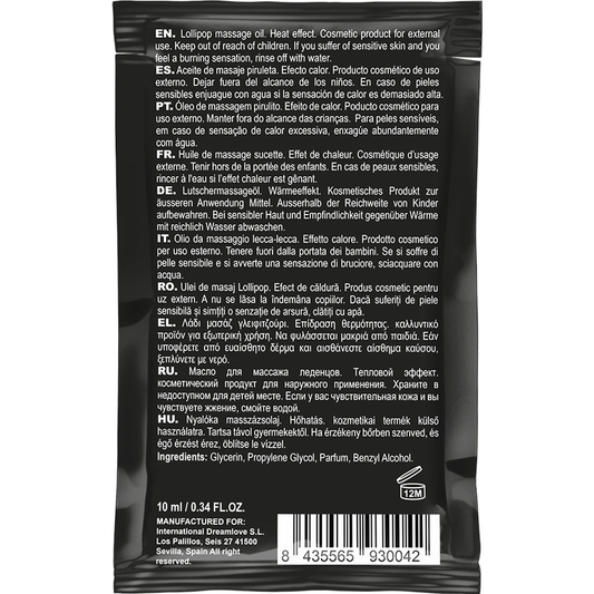 Olio da massaggio COQUETTE CHIC DESIRE Pocket Kissable con effetto calore Lollipop, bottiglia da 10 ml, in confezione colorata