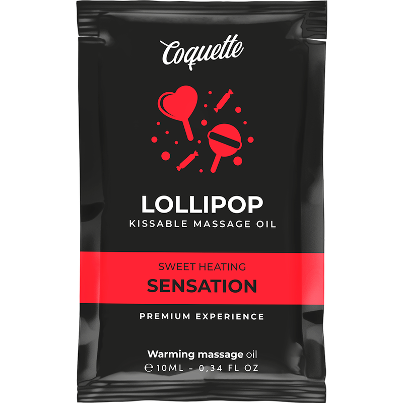 Olio da massaggio Coquette Cosmetics Chic Desire Pocket Kissable con effetto calore Lollipop, 10 ml in bottiglia elegante.