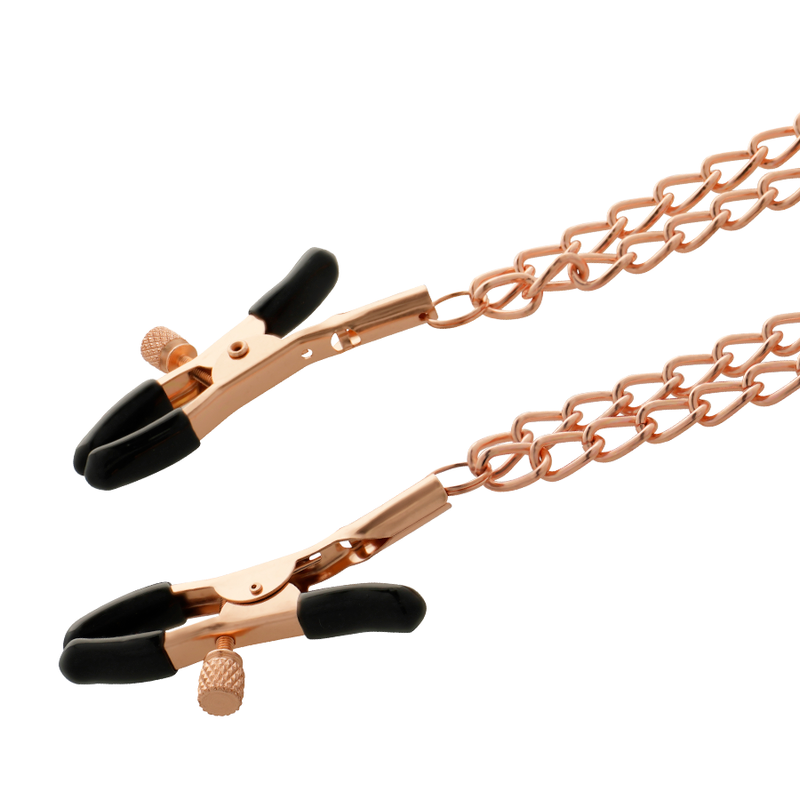 Clip per capezzoli in metallo fantasia con catena, COQUETTE CHIC DESIRE, accessori sexy e sofisticati per il corpo femminile.