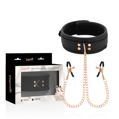 Collana con pinza per capezzoli Coquette Fantasy, fantasia con fodera in neoprene, design elegante e alla moda.