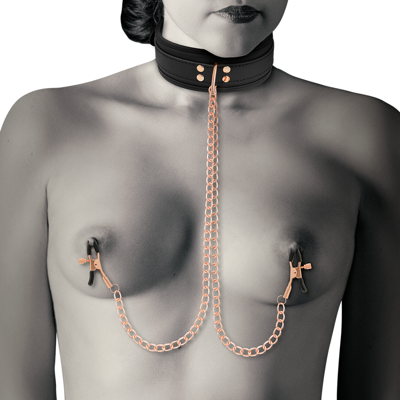 Collana con pinza per capezzoli Coquette Fantasy, fantasia con fodera in neoprene, accessorio di lingerie elegante e originale.