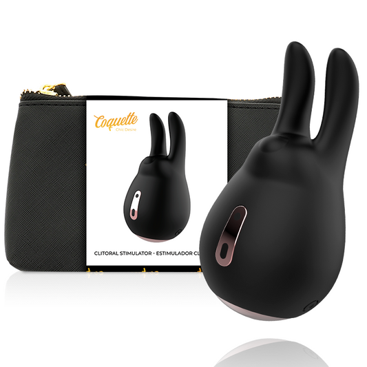 Stimolatore clitoride nero e oro Coquette Chic Desire di Coquette Toys, con design elegante e dettagli raffinati.
