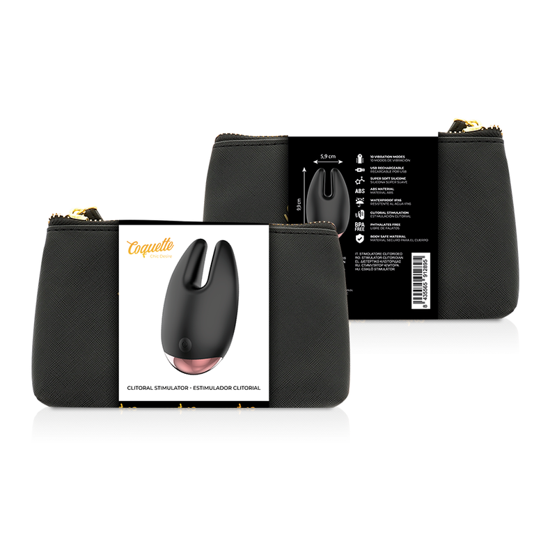 Stimolatore clitorideo COQUETTE CHIC DESIRE di COQUETTE TOYS in nero e oro, con design elegante e superficie liscia.