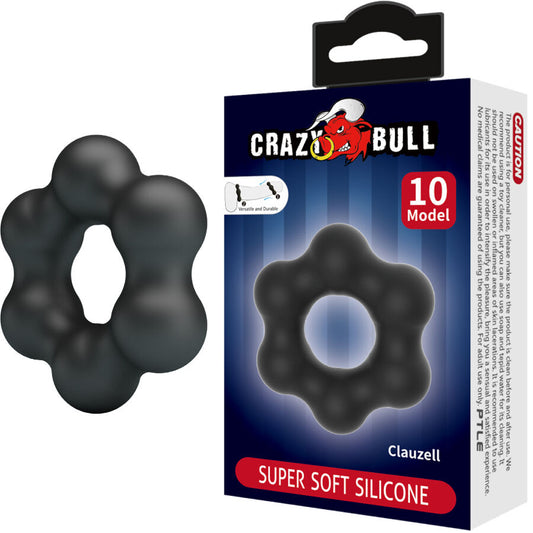 Anello in silicone Clauzell modello 10 di Crazy Bull, colore nero, con design resistente e flessibile, ideale per uso quotidiano.