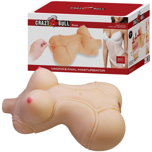 Torso femminile realistico CRAZY BULL Diana, modello con vagina e ano, peso 5 kg, dettagli realistici e materiali di alta qualità.