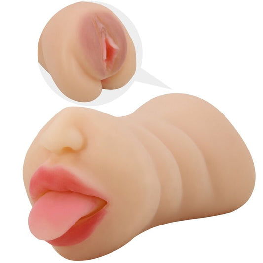 Masturbatore Crazy Bull a forma di Sarah con doppia entrata, silicone realistico, dettagli anatomici, per piacere intimo maschile