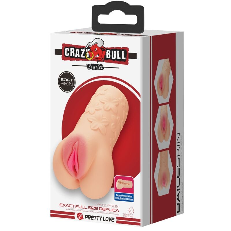 Masturbatore Crazy Bull a forma di vagina scarlatto, dettagli realistici e morbidi materiali per stimolazione sessuale.