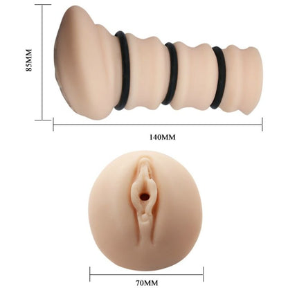 Masturbatore Crazy Bull con anelli vagina, modello 2, in materiale realistico, mostra i dettagli della superficie interna.