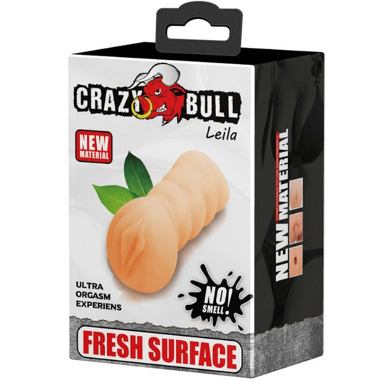 Masturbatore Crazy Bull Leila in silicone, vagina, lunghezza 13,5 cm, dettagli realistici e texture morbida.
