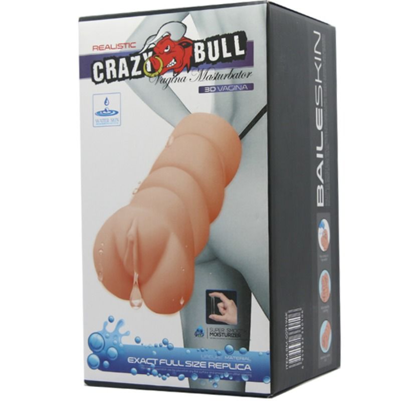 Masturbatore Crazy Bull in pelle acqua modello Vagina 3, dettaglio interno realistico, prodotto per piacere personale.
