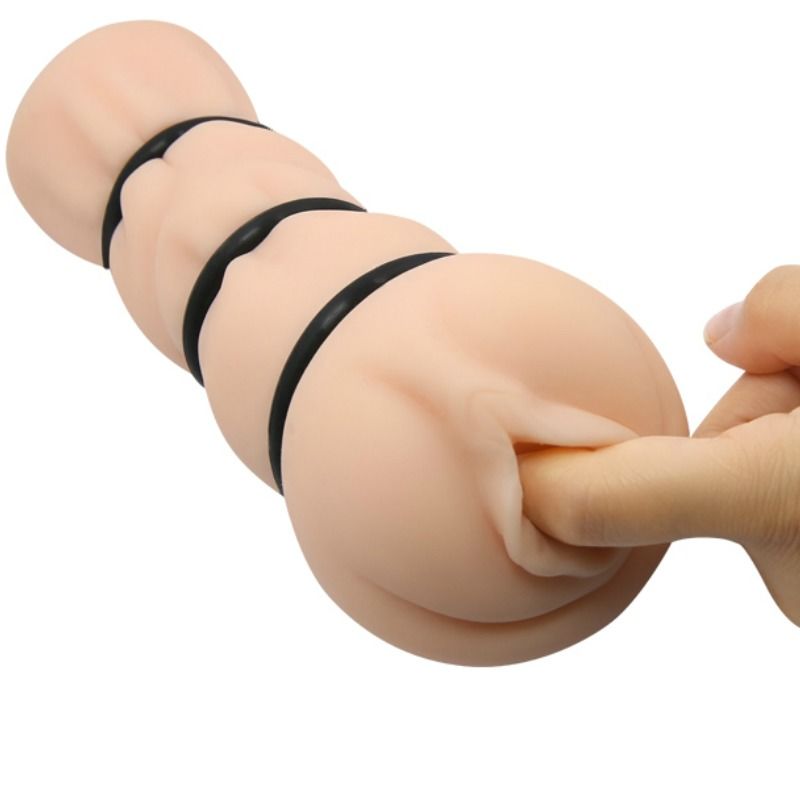 Masturbatore vagina con anelli del marchio Crazy Bull, dettagli realistici e design morbido, per uso personale.