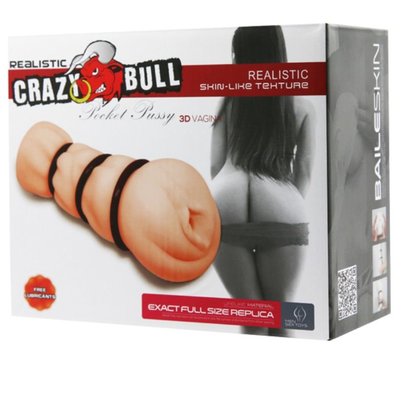 Masturbatore vaginale Crazy Bull con anelli, silicone realistico, per stimolazione e piacere, design dettagliato e compatto.