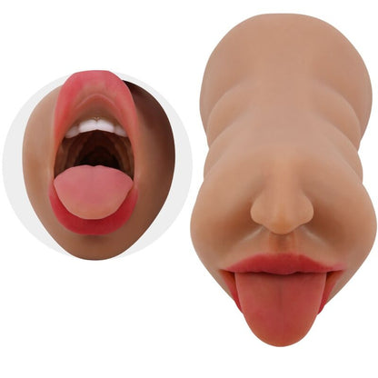 Masturbatore doppio CRAZY BULL Sarah con bocca e vagina in materiale carne, dettagli realistici, visibile in questa immagine.