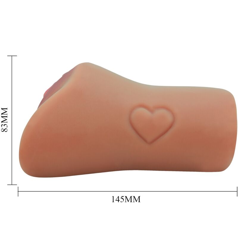 Stimolatore erotico CRAZY BULL con design di vagina e ano scarlatto, cuore in carne, dettagli realistici e di alta qualità.