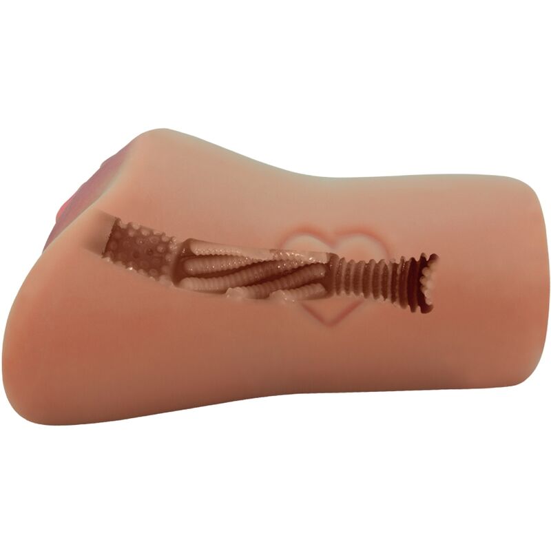 Dildo Crazy Bull con design vagina e ano scarlatto con cuore in carne, realistico e dettagliato, per giochi erotici.