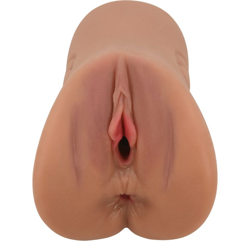 Prodotto CRAZY BULL con design di vagina e ano scarlatto con cuore in carne, realistico e dettagliato.