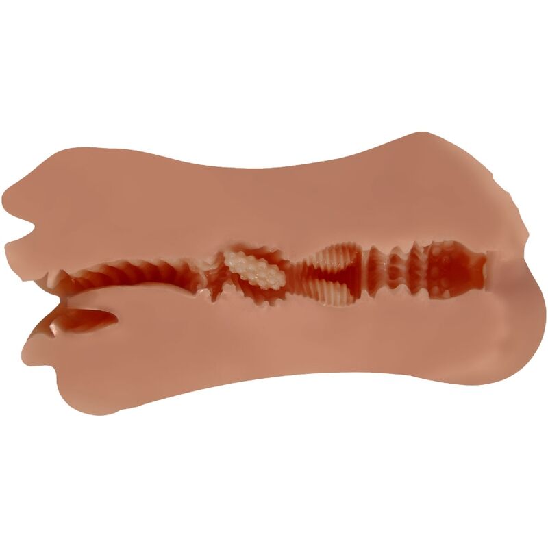 Masturbatore doppio Crazy Bull Zoey in silicone con bocca e vagina, color carne, dettaglio realistico e texture morbida.