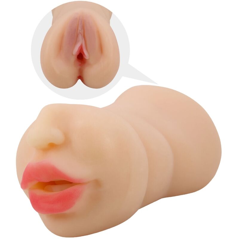Masturbatore Crazy Bull Zoey a forma di vagina con doppia entrata, dettagli realistici e morbido materiale per stimolazione.