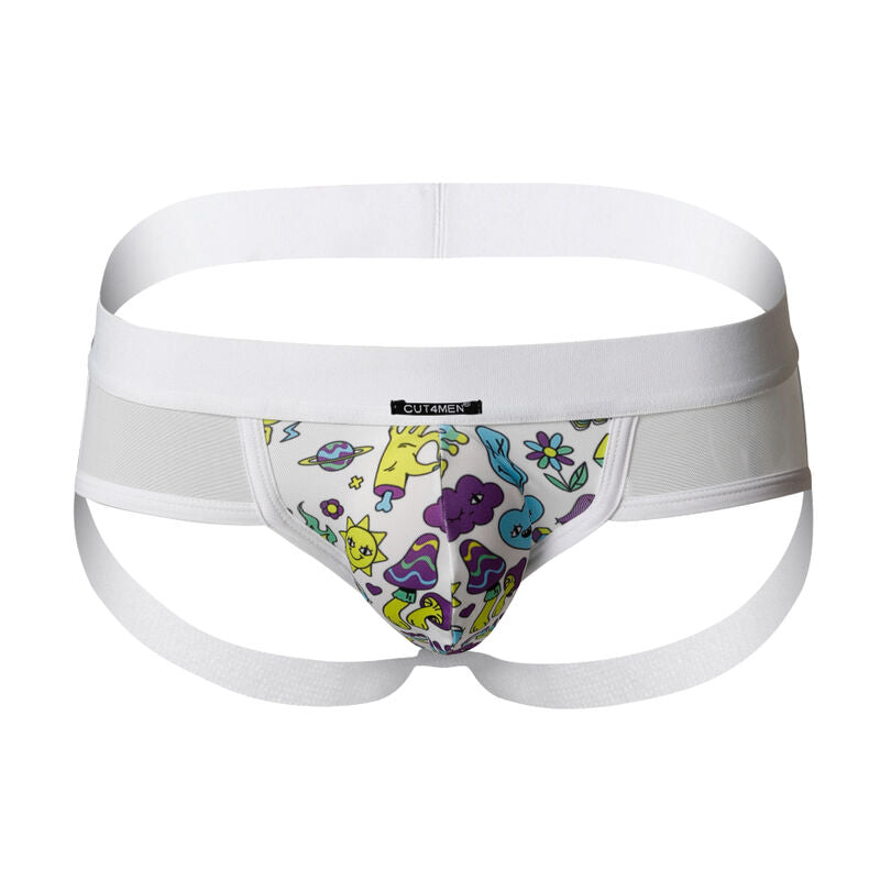 Jockstrap CUT4MEN Miami XL in tessuto elastico con design colorato, visibile in primo piano.