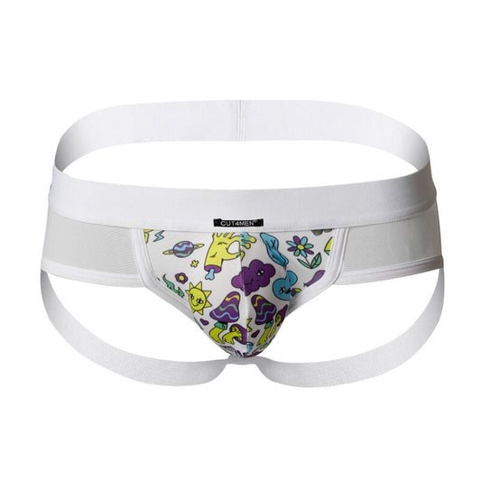 Jockstrap CUT4MEN Miami XL in tessuto elastico con design colorato, visibile in primo piano.