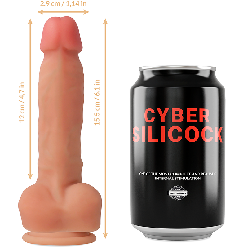 Cyber Silicoock Ansel strap-on, dildo in silicone con tre anelli, lunghezza 15,5 cm e diametro 2,9 cm, dettagli realistici e sicuri