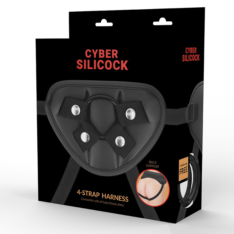 Immagine di un arnes de cintura Cyber Silicock con tre anelli in silicone, design nero e resistente, visibile in dettaglio.