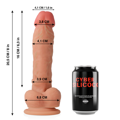 Dong in silicone liquido morbido CYBER SILICOCK, ultra realistico, lungo 20,5 cm e diametro 4,1 cm, visibile in immagine.