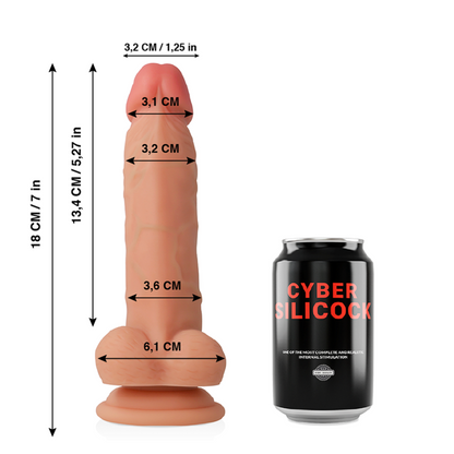 Cyber Silicock Jude silicone liquido morbido, ultra realistico, 18 cm con base o 3,2 cm, dettaglio di un prodotto in silicone.