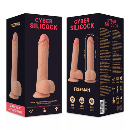 Silicone liquido morbido CYBER SILICOCK Freeman, realistico, con forma di 20 cm e diametro di 3,8 cm, visibile in immagine.